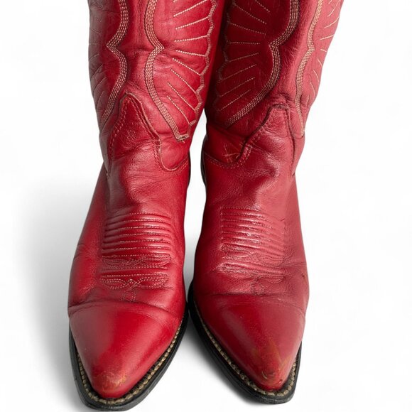 Texas Red Leather Western Cowboy Cowgirl Boots Women's 6.5 M - Picture 4 of 14